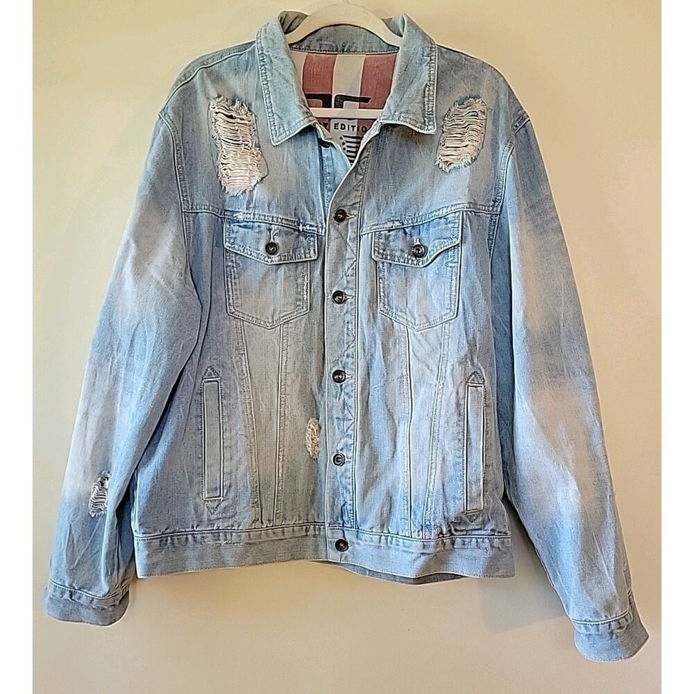 Jordan Craig Legacy Edition Mens Denim Jacket 2XL Blue Distressed Y2K Grunge 90s